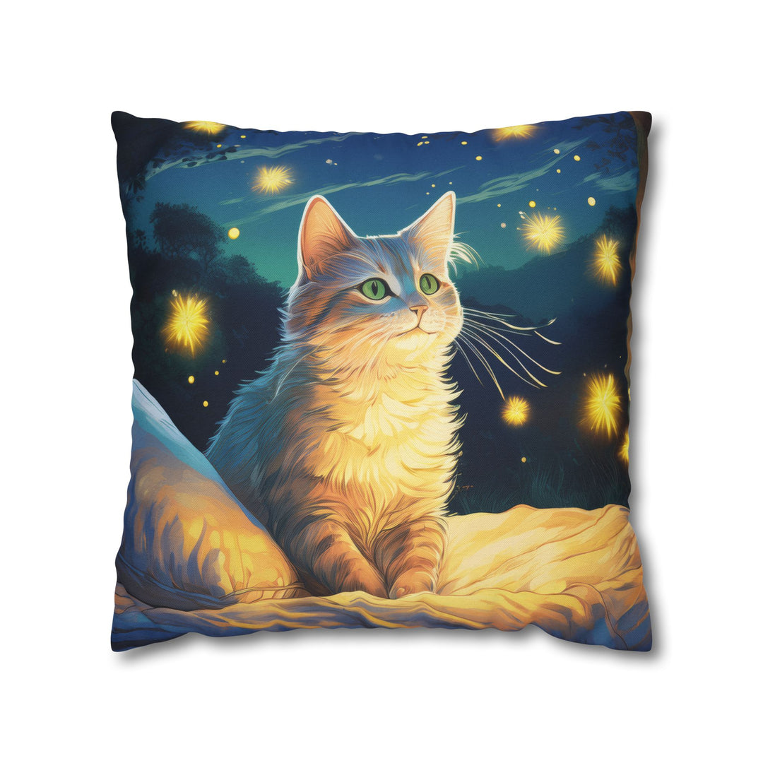 Enchanted Firefly Night: Cozy Cat Pillowcase for a Magical Glow