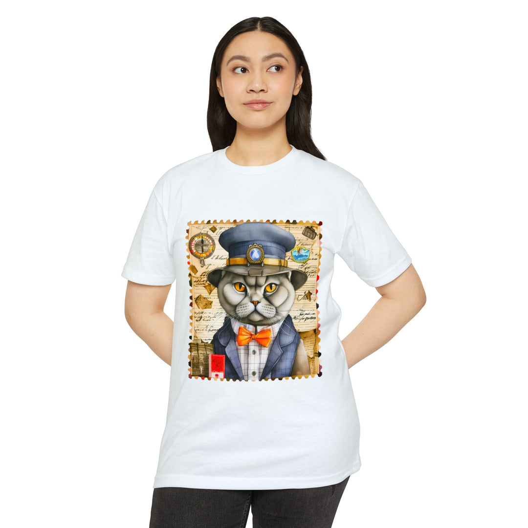 Postal Cat Officer Shirt - Retro Feline Stamp Design