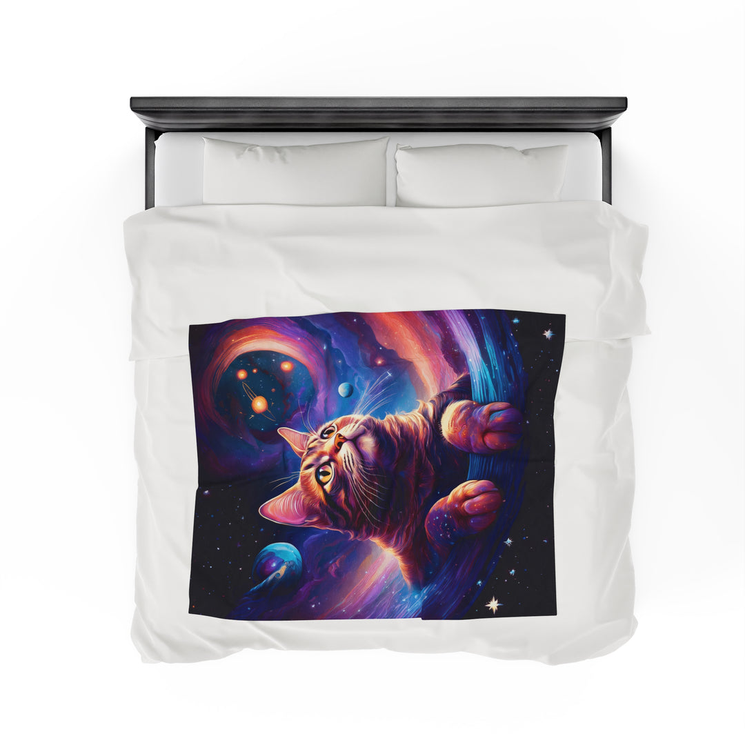 Galactic Cat Velveteen Plush Blanket – Cozy Comfort from Another Dimension