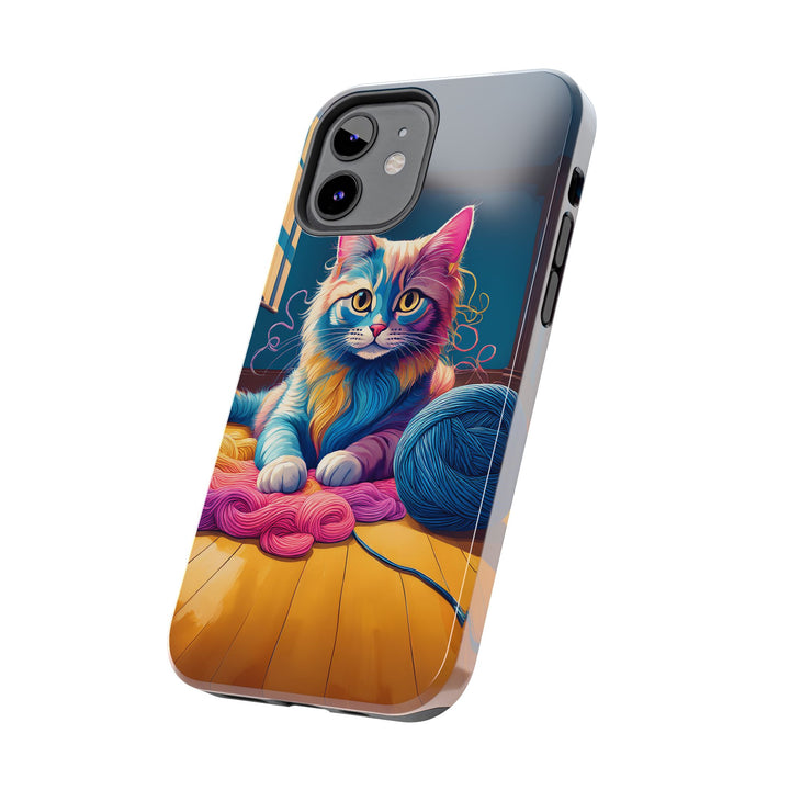 Playful Yarn Cat Tough Phone Case – Protection with a Cozy Twist