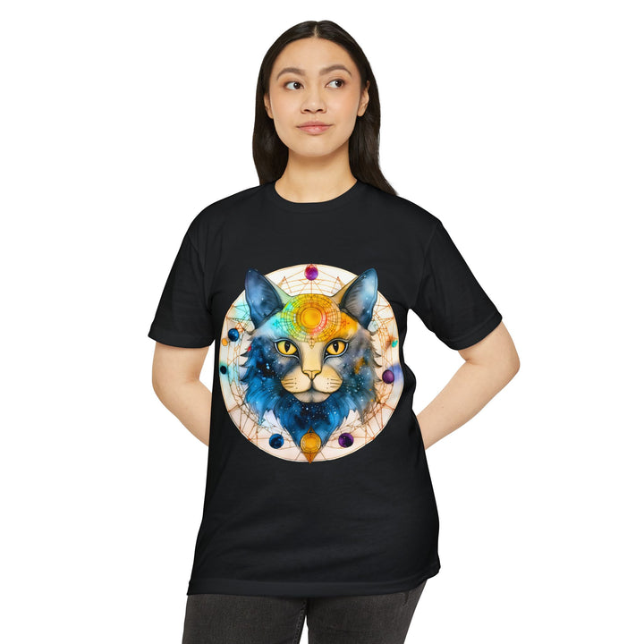 Galactic Feline Enlightenment Top - Cosmic Cat Artistry