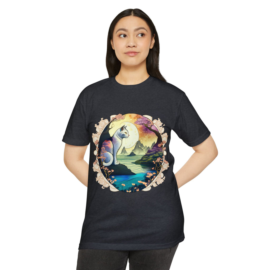 Mystic Moonlit Cat Art Top - Enchanted Night Design