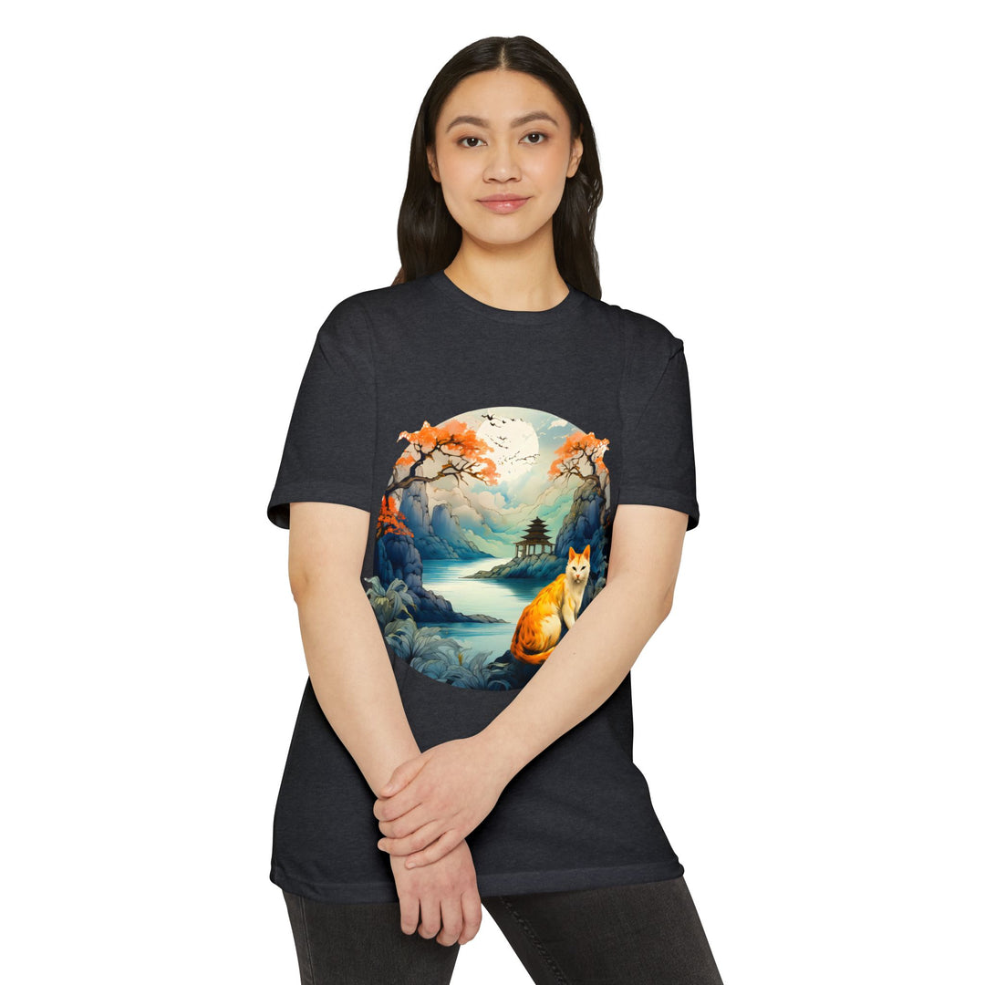 Eastern Mystique Cat Top - Unisex Scenic Landscape T-Shirt