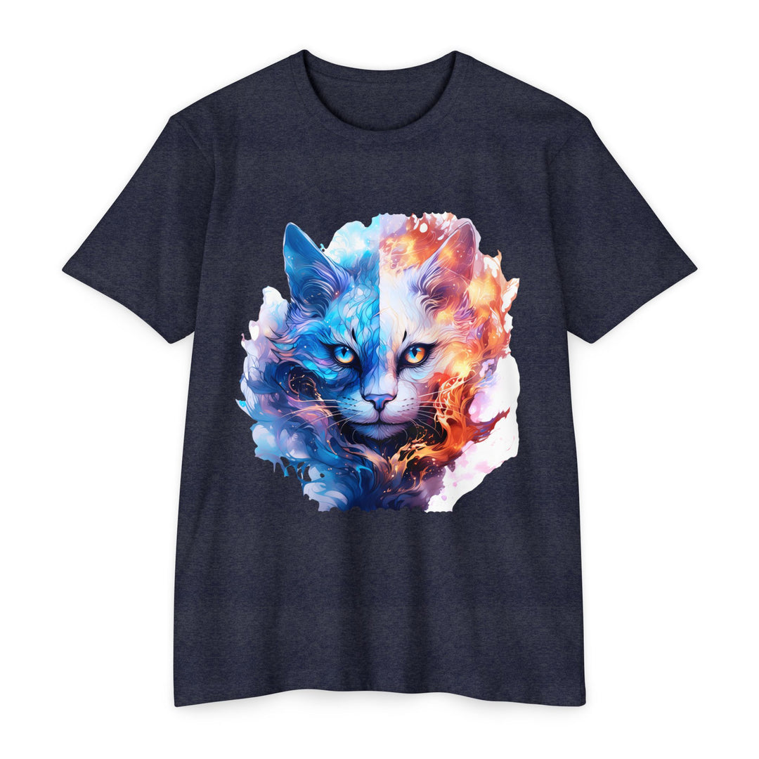 Yin-Yang Feline Fusion Art Top - Fire and Ice Cat Design