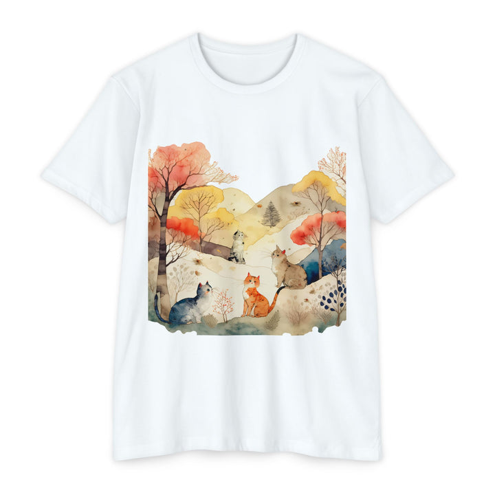 Autumn Serenity Cats Top - Unisex Watercolor Landscape T-Shirt