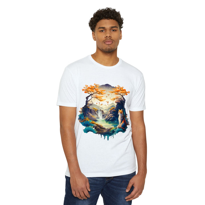 Tranquil Realm Cat Top - Unisex Serene Nature T-Shirt