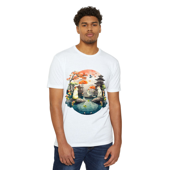 Peaceful Reflections Cat Top - Unisex Japanese Garden T-Shirt