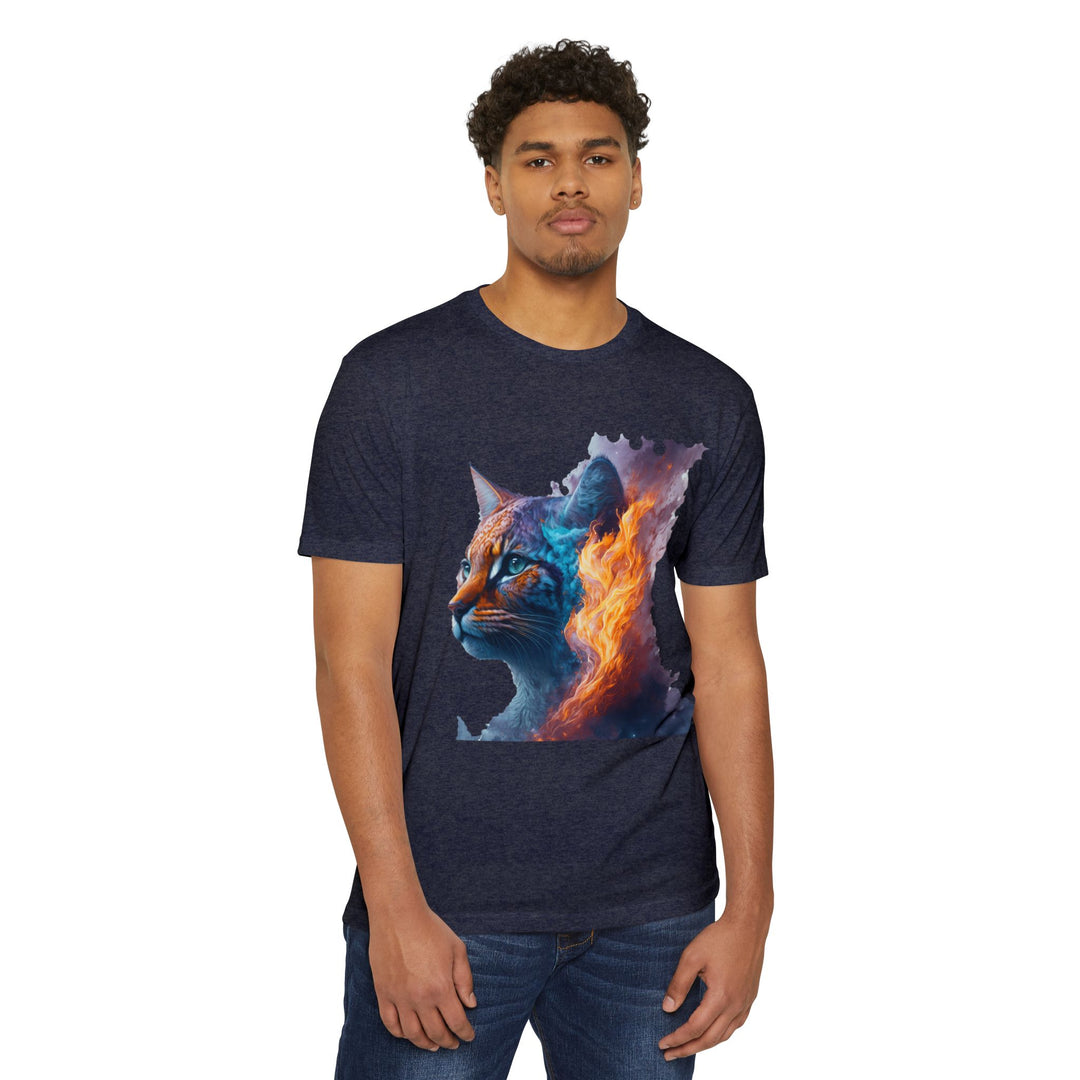 Celestial Blaze Feline Art Top - Cosmic Cat Fire Design