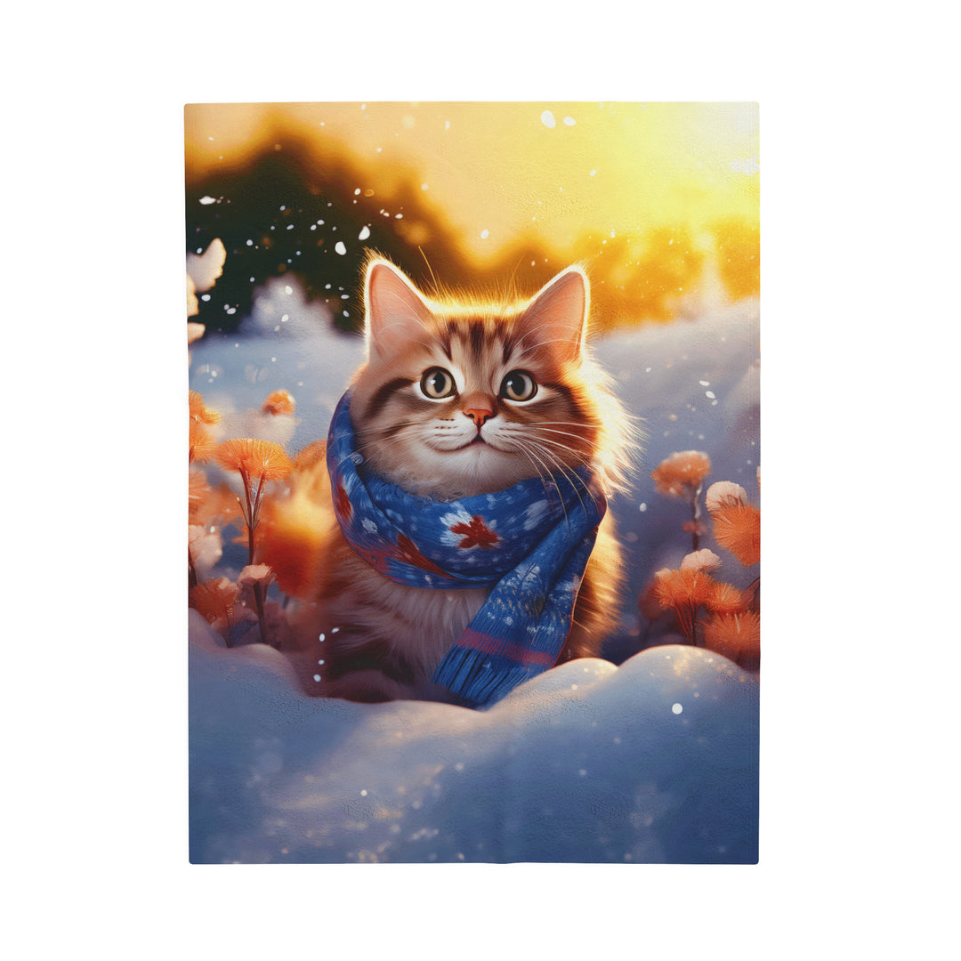 Winter Cat Wonder Velveteen Plush Blanket – Cozy Warmth in a Winter Wonderland