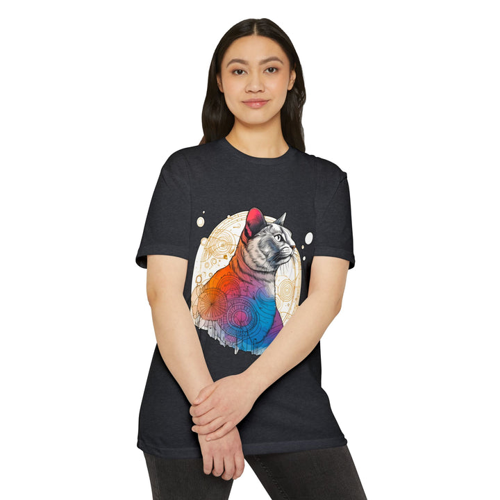 Geometric Galaxy Cat T-Shirt - Cosmic Feline Art