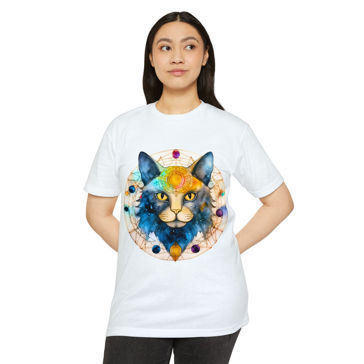 Galactic Feline Enlightenment Top - Cosmic Cat Artistry