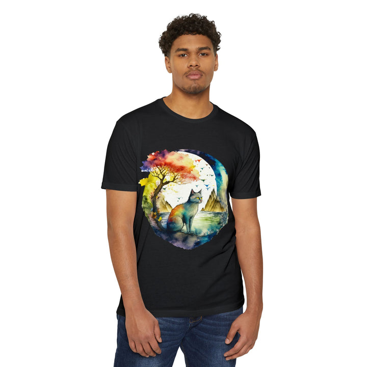 Tranquil Feline Oasis Top - Unisex Watercolor Nature T-Shirt