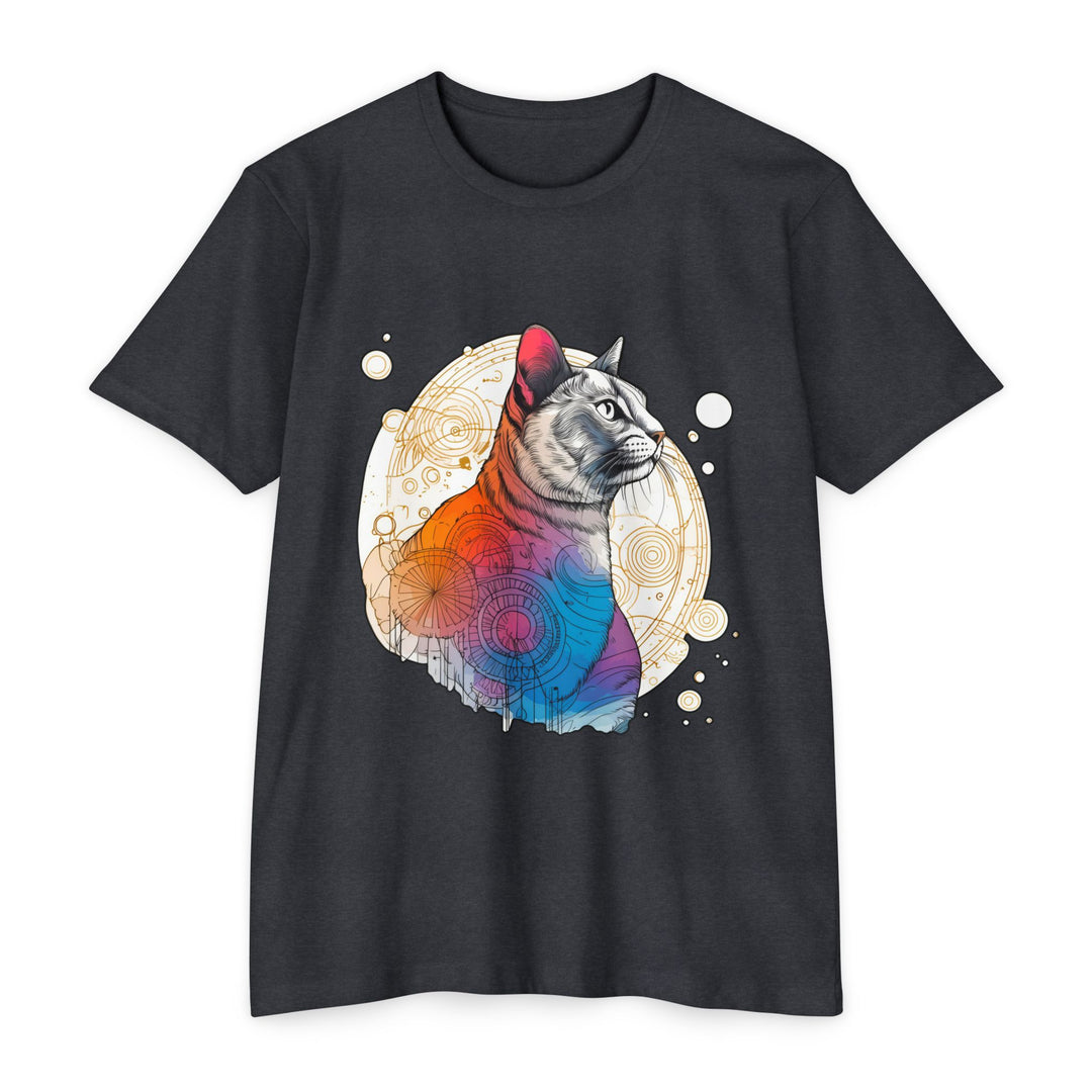 Geometric Galaxy Cat T-Shirt - Cosmic Feline Art