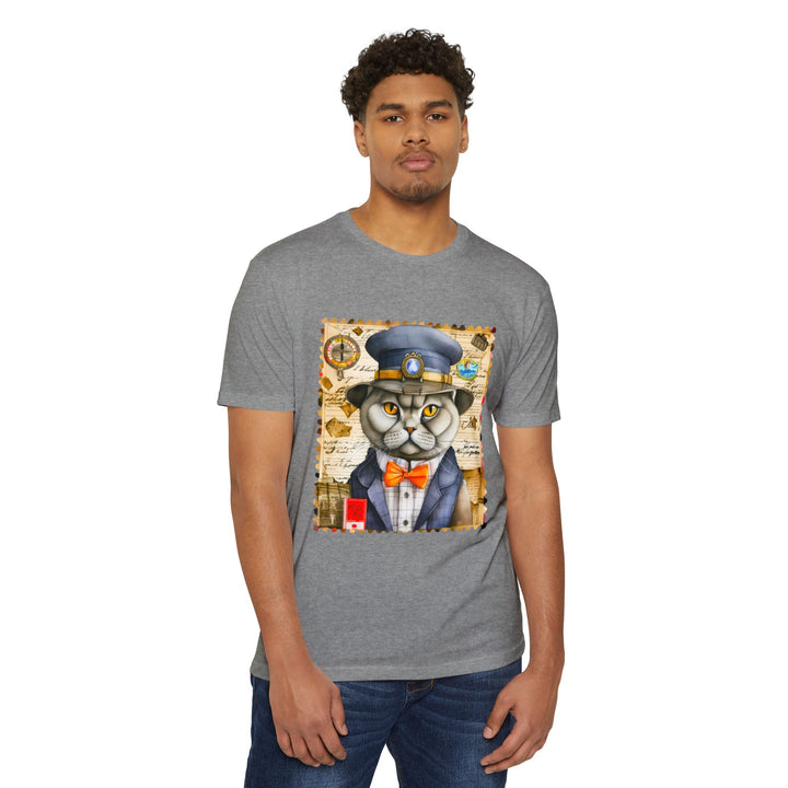 Postal Cat Officer Shirt - Retro Feline Stamp Design