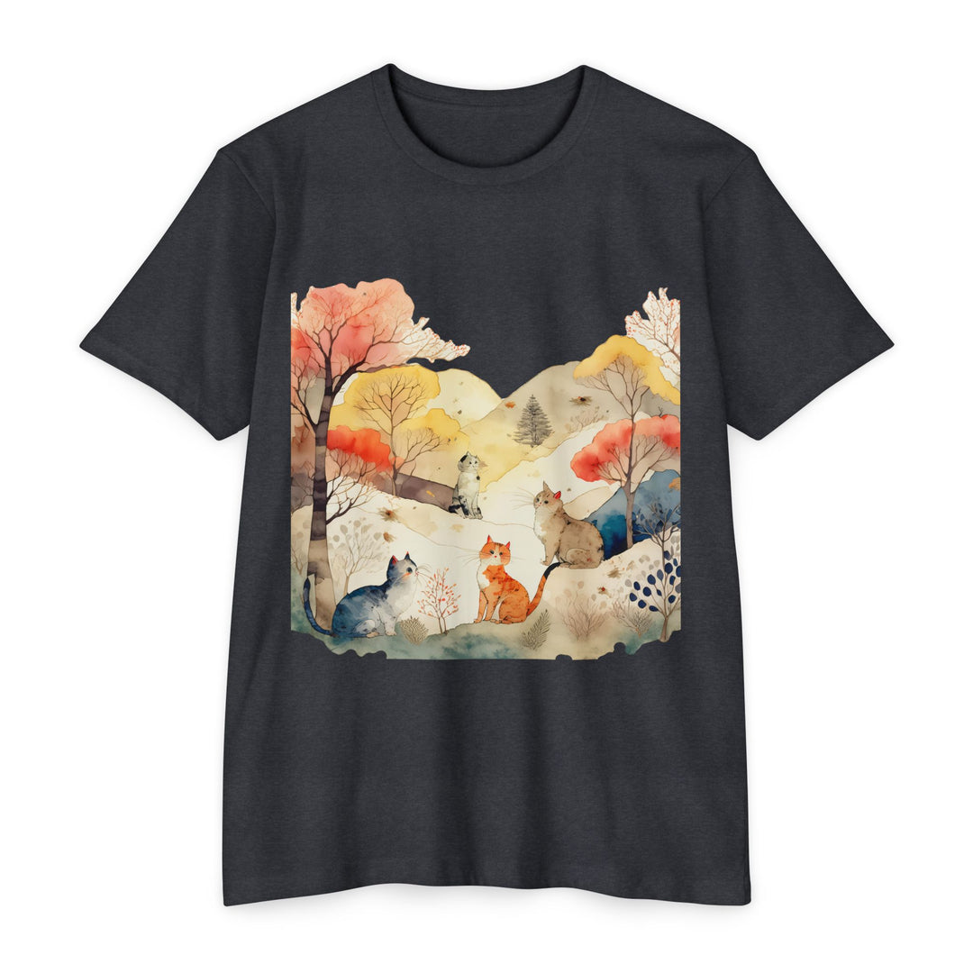 Autumn Serenity Cats Top - Unisex Watercolor Landscape T-Shirt