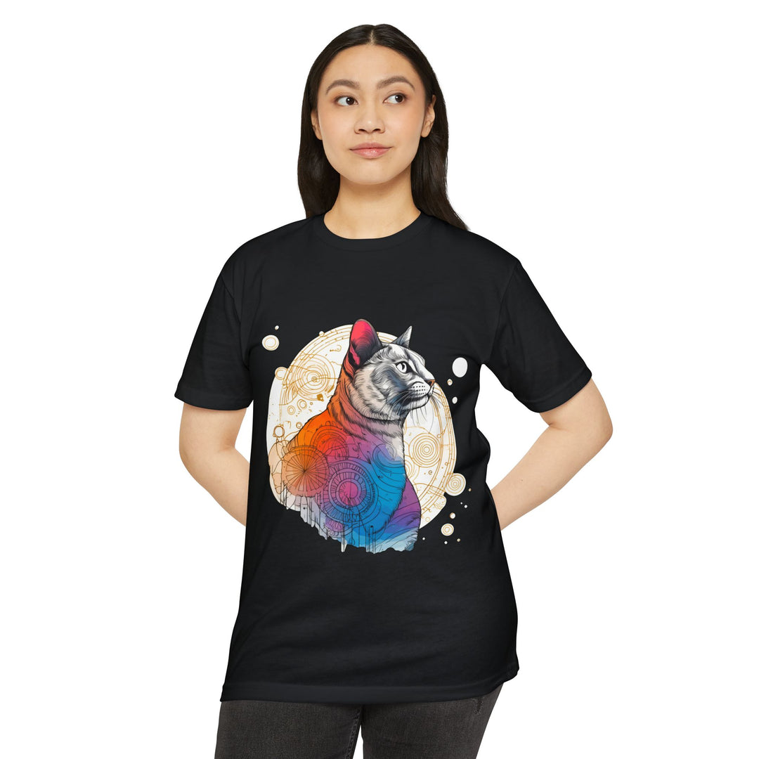 Geometric Galaxy Cat T-Shirt - Cosmic Feline Art