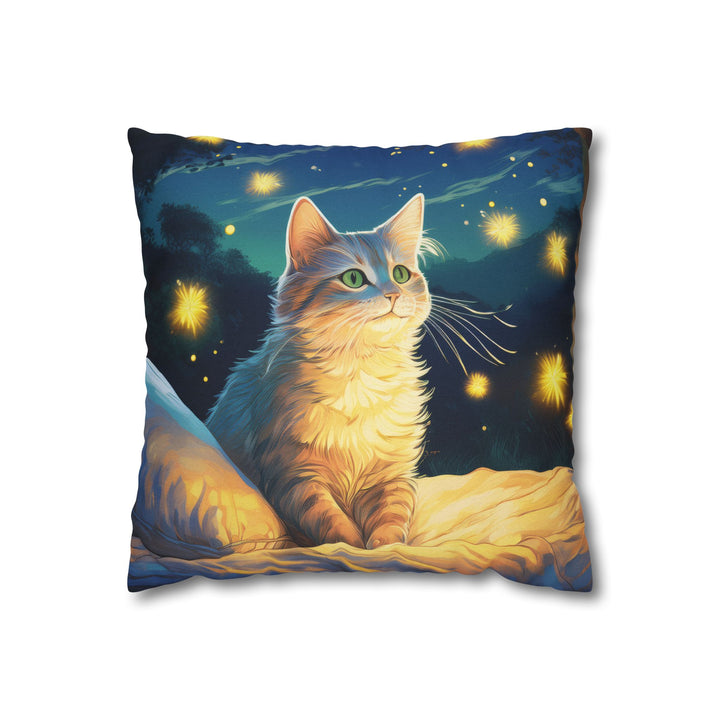 Enchanted Firefly Night: Cozy Cat Pillowcase for a Magical Glow