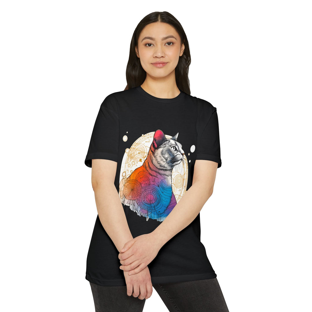 Geometric Galaxy Cat T-Shirt - Cosmic Feline Art