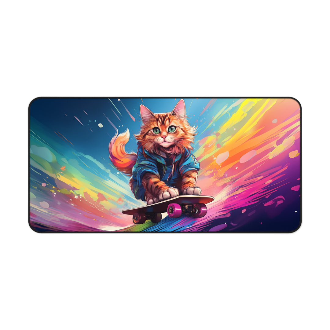 Skater Cat Desk Mat – Ride the Rainbow of Creativity