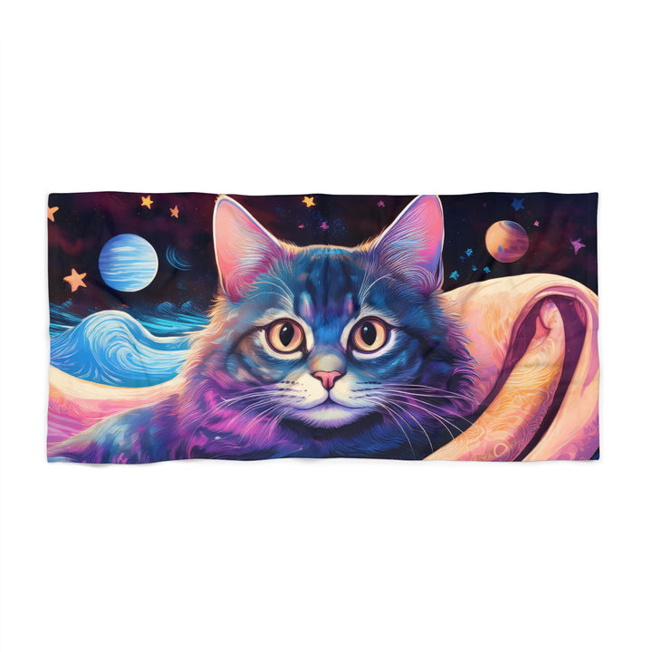 Cosmic Cat Beach Towel – Dive Into Galactic Bliss