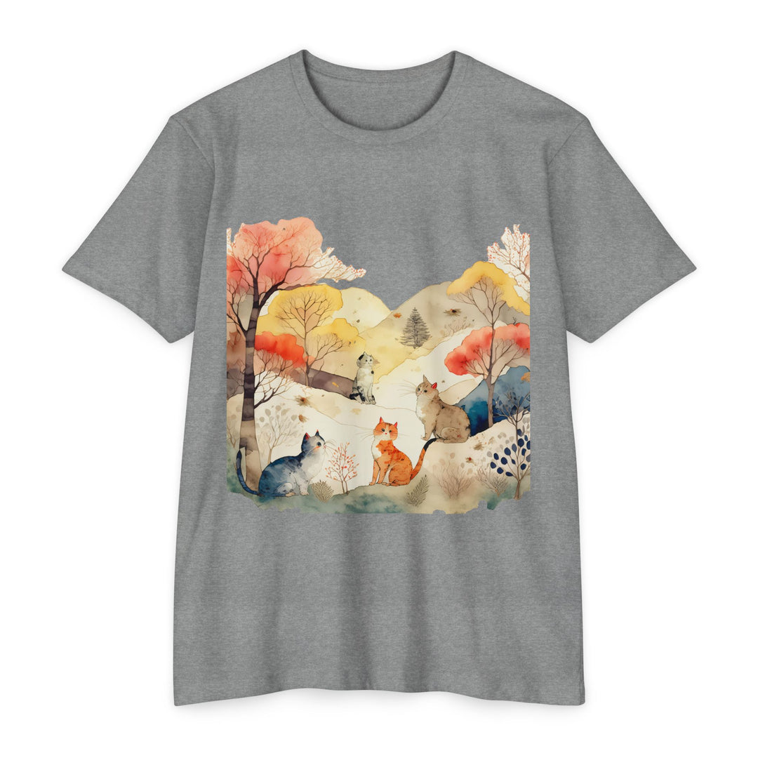 Autumn Serenity Cats Top - Unisex Watercolor Landscape T-Shirt