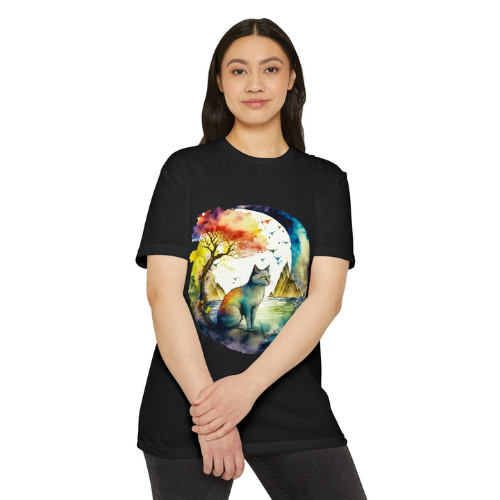 Tranquil Feline Oasis Top - Unisex Watercolor Nature T-Shirt