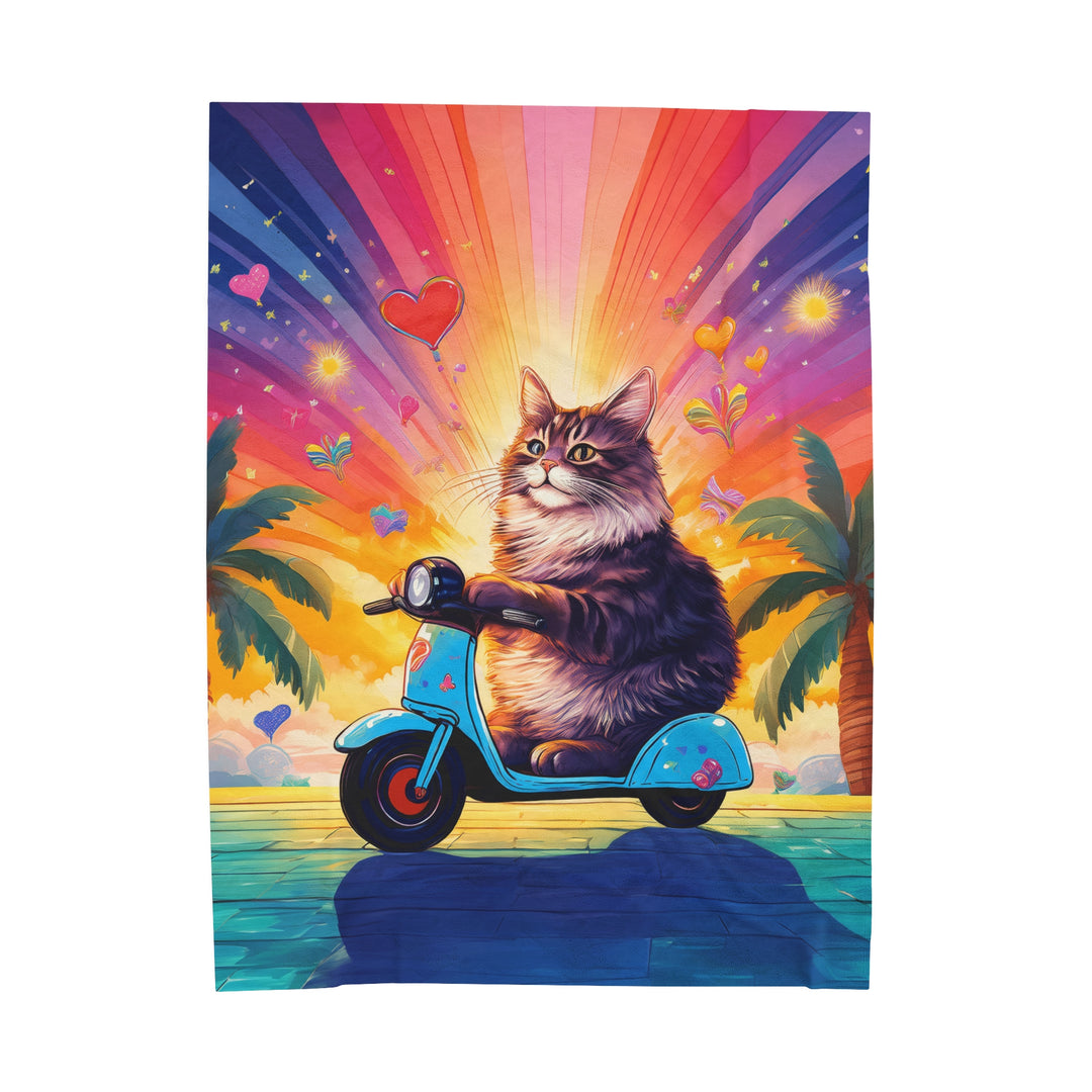 Scooter Cat Adventure Velveteen Plush Blanket – Ride into Cozy Comfort