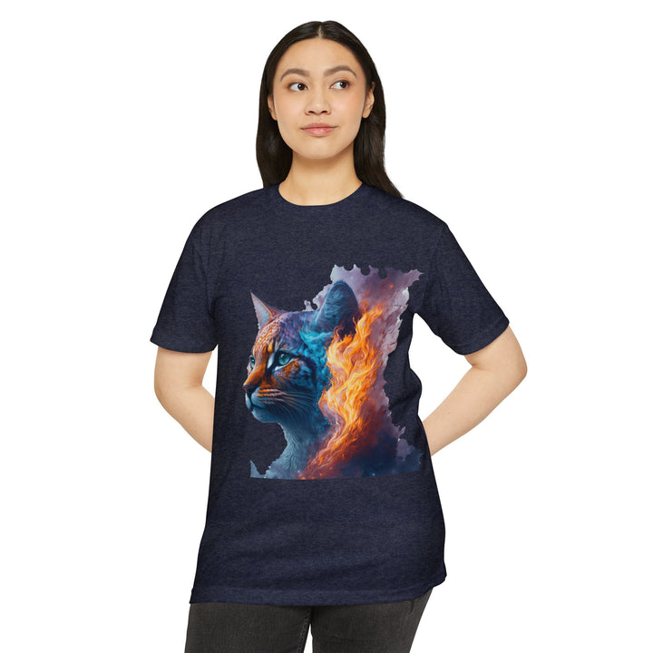 Celestial Blaze Feline Art Top - Cosmic Cat Fire Design