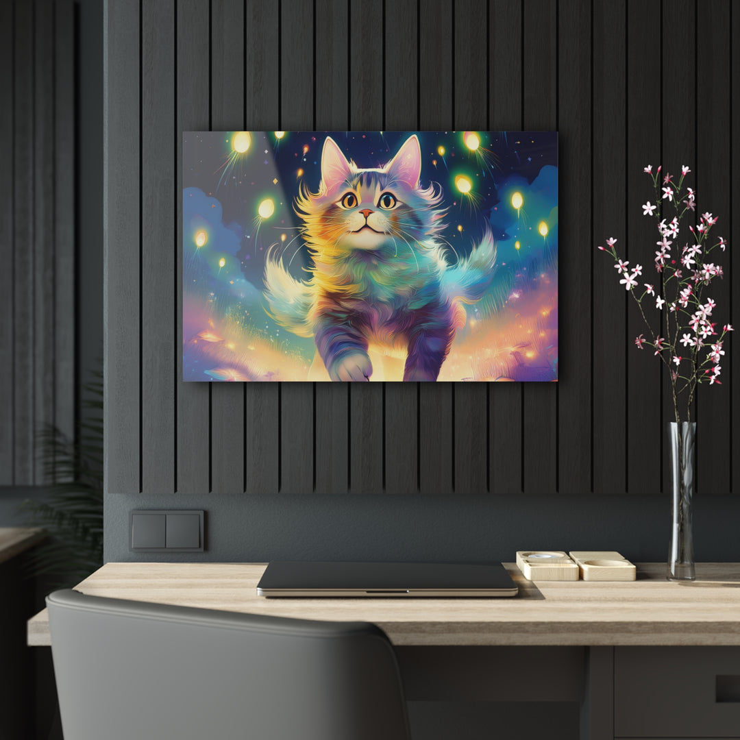 Celestial Chase – Cat Among the Stars Acrylic Print