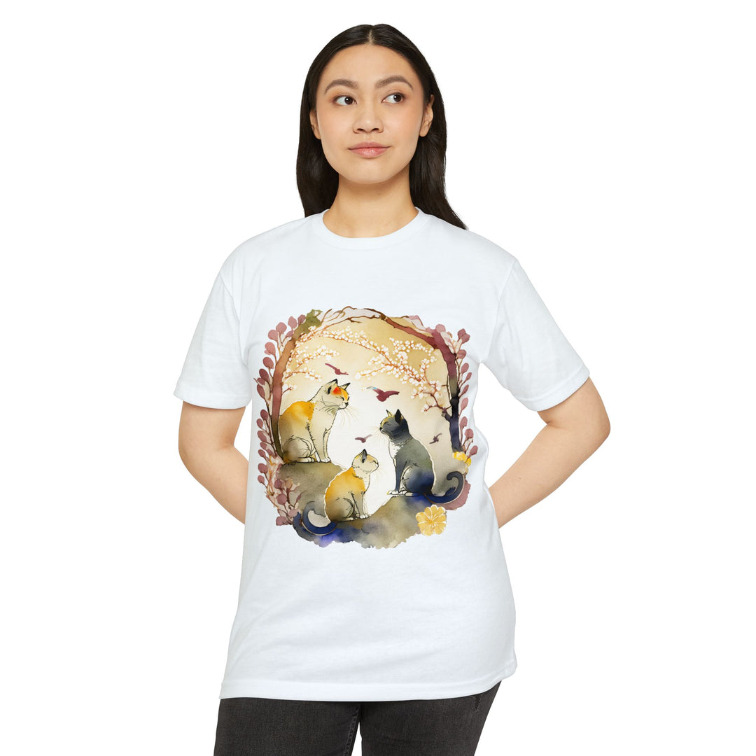 Whimsical Garden Cat Top - Unisex Watercolor Nature T-Shirt