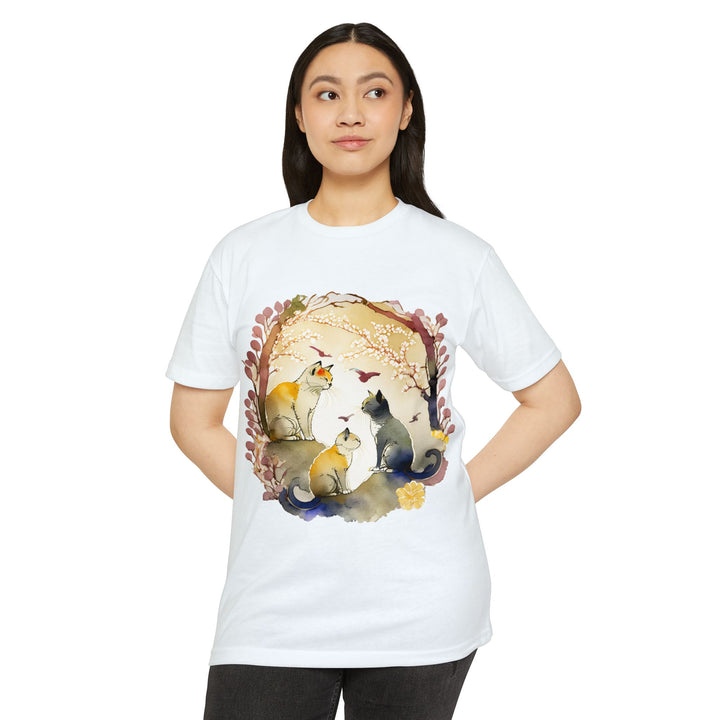 Whimsical Garden Cat Top - Unisex Watercolor Nature T-Shirt