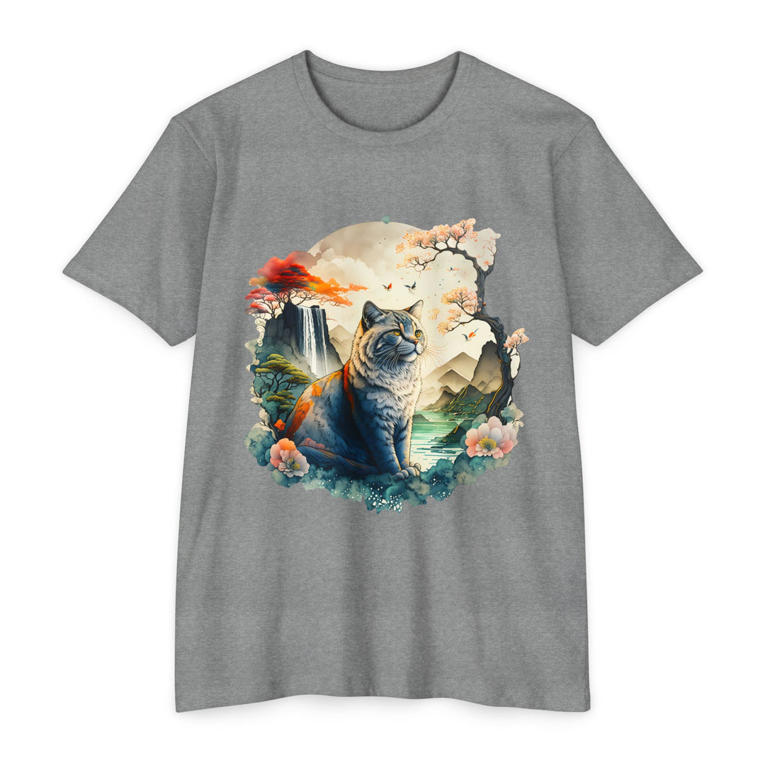 Oriental Garden Cat Top - Unisex Artistic Landscape T-Shirt