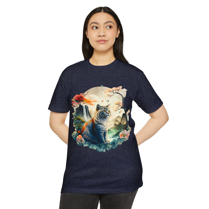 Oriental Garden Cat Top - Unisex Artistic Landscape T-Shirt