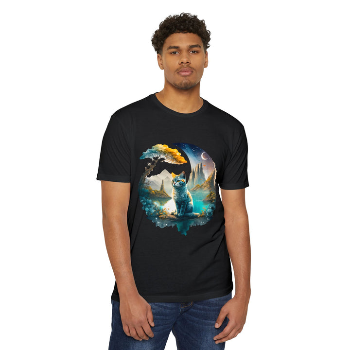 Celestial Watch Cat Top - Unisex Mystical Scenery T-Shirt