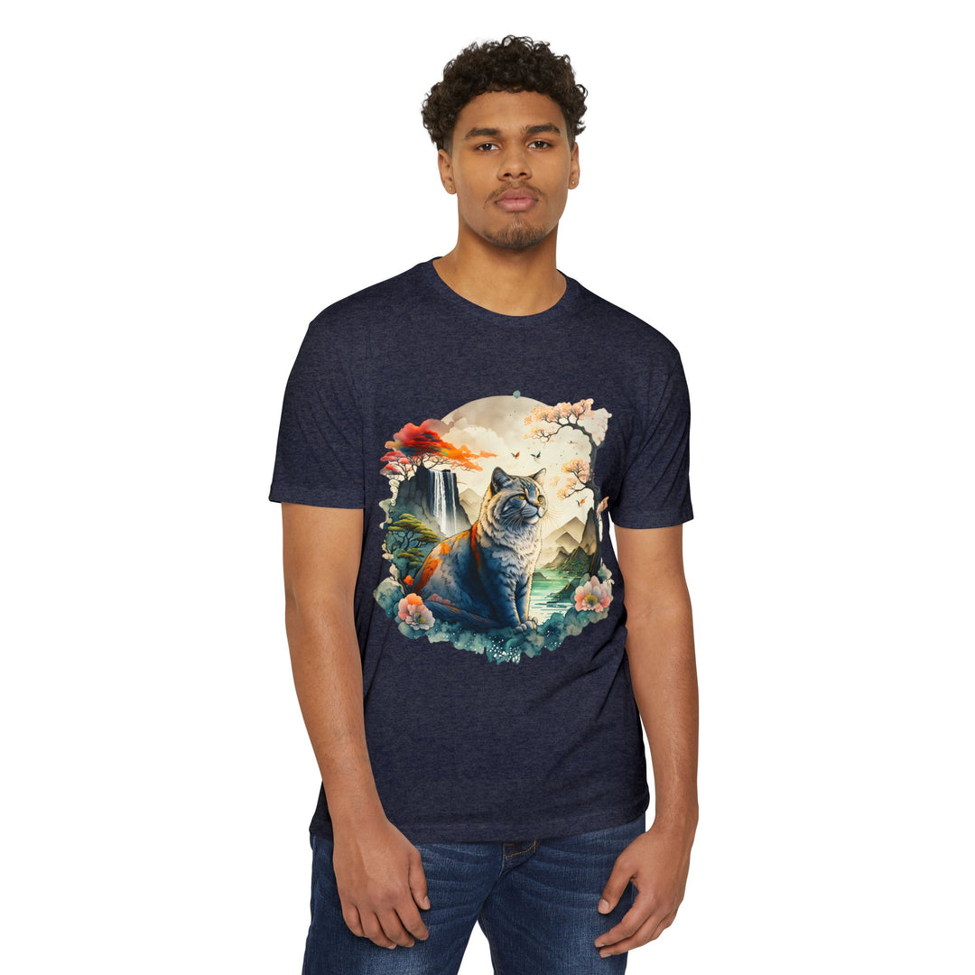 Oriental Garden Cat Top - Unisex Artistic Landscape T-Shirt