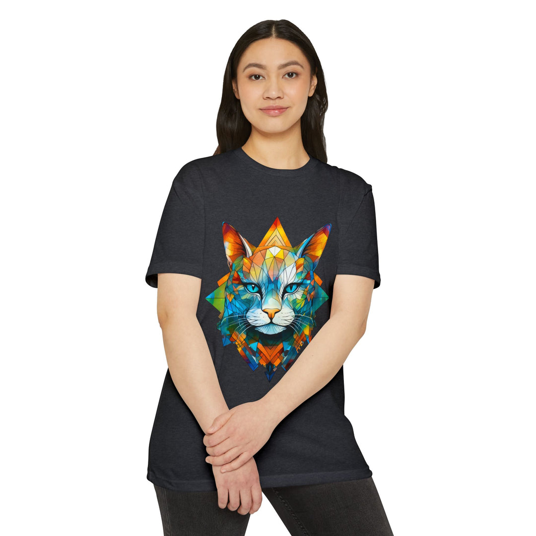 Geometric Prism Cat Top - Unisex Artistic Expression T-Shirt