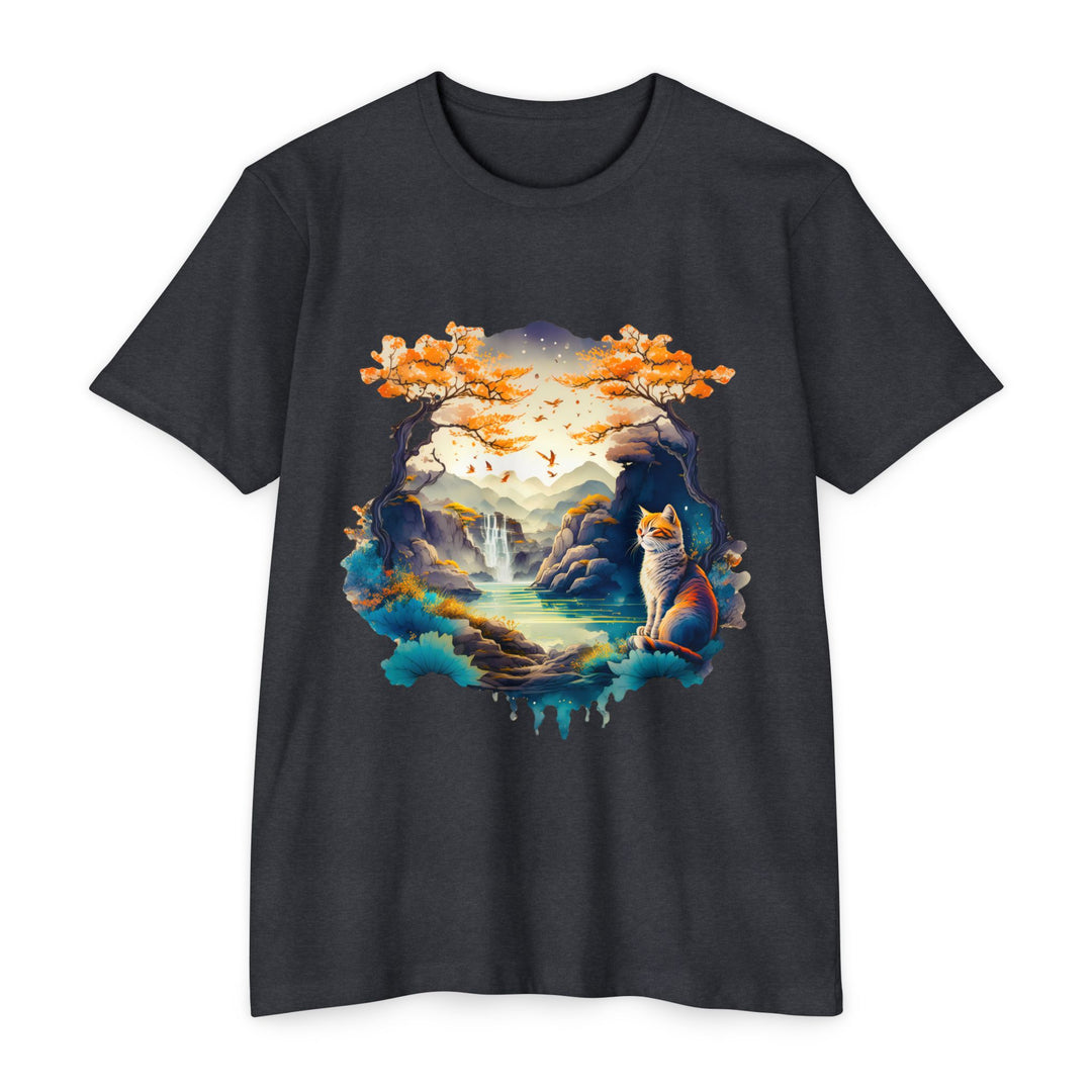 Tranquil Realm Cat Top - Unisex Serene Nature T-Shirt