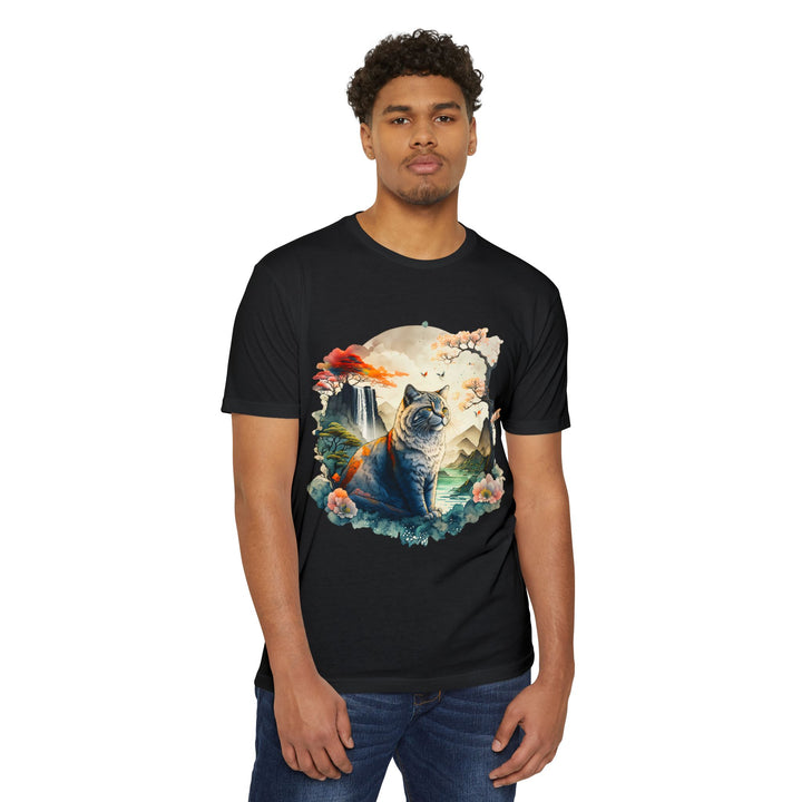 Oriental Garden Cat Top - Unisex Artistic Landscape T-Shirt