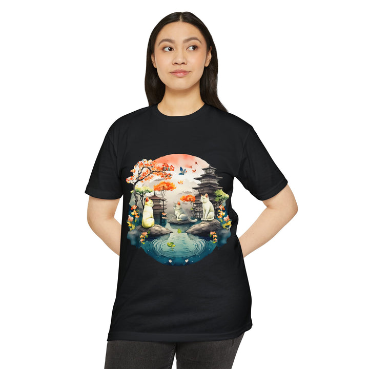 Peaceful Reflections Cat Top - Unisex Japanese Garden T-Shirt