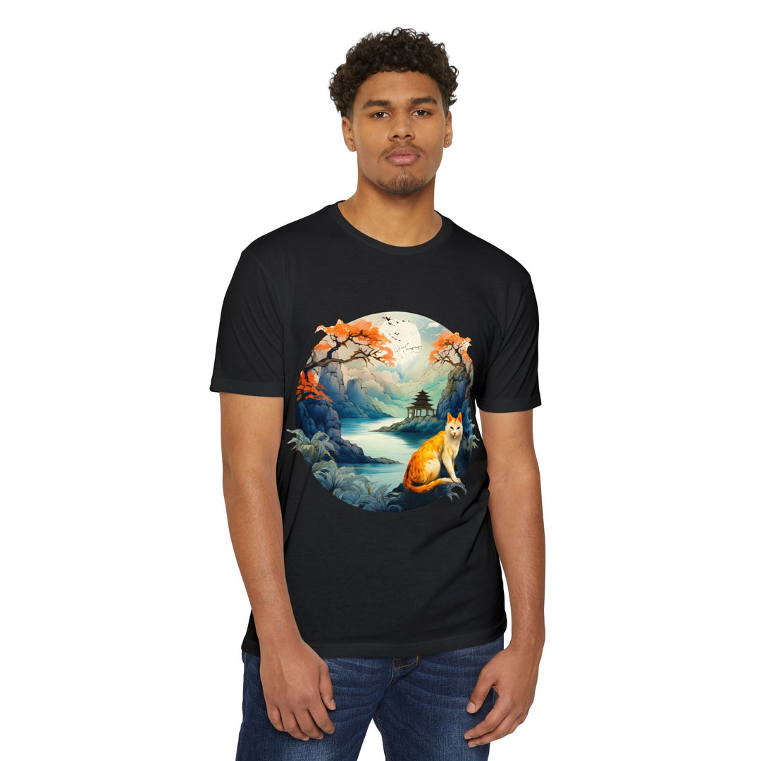 Eastern Mystique Cat Top - Unisex Scenic Landscape T-Shirt