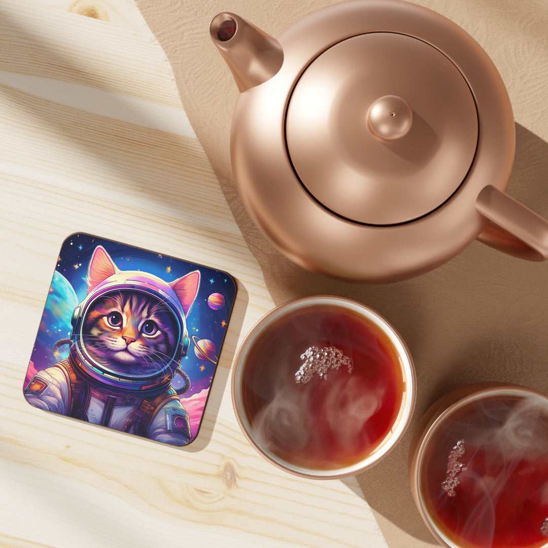 Astronaut Cat Hardboard Coaster – Galactic Fun for Your Table