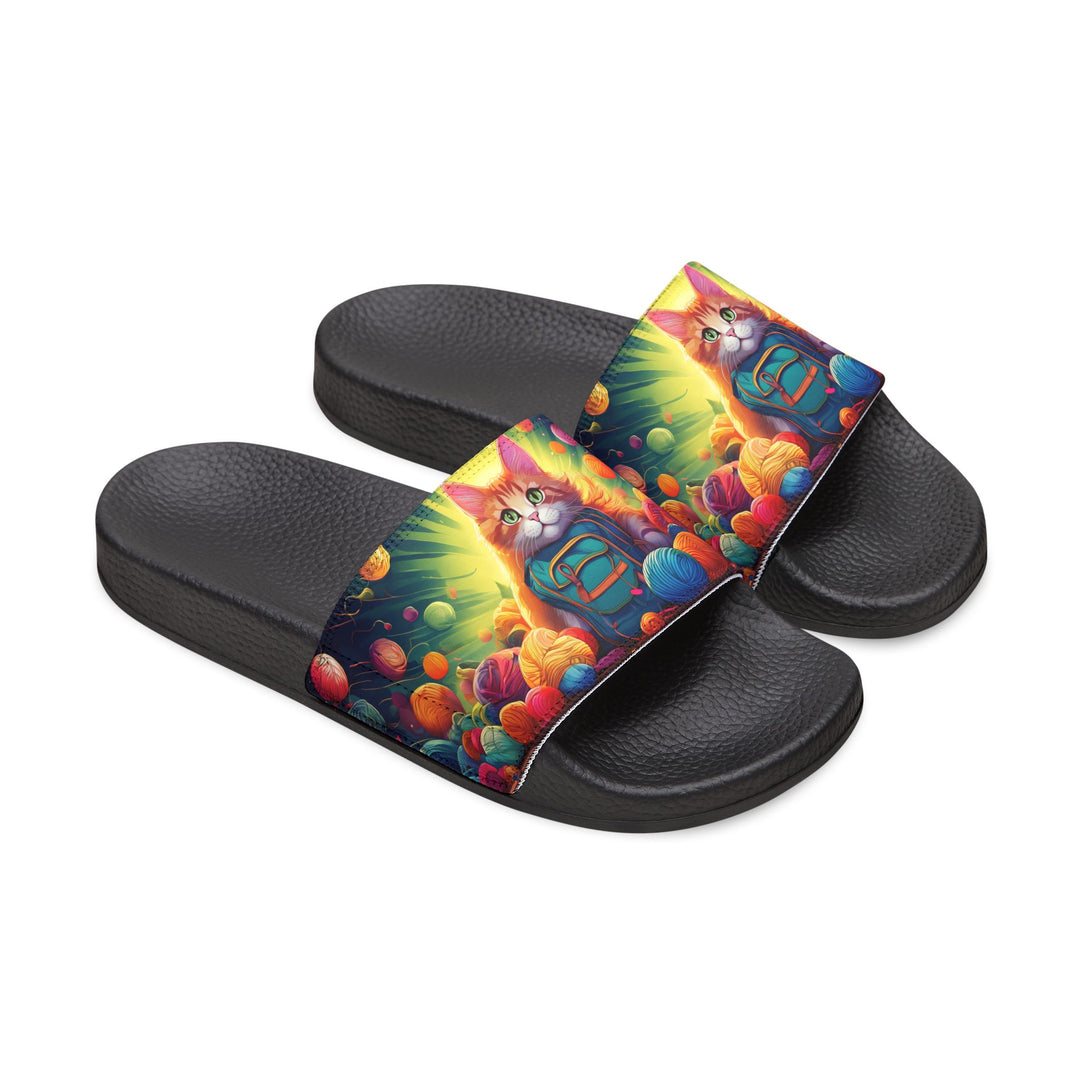 Vibrant Cat Yarn Kids Slide Sandals – Durable Comfort for Summer Adventures