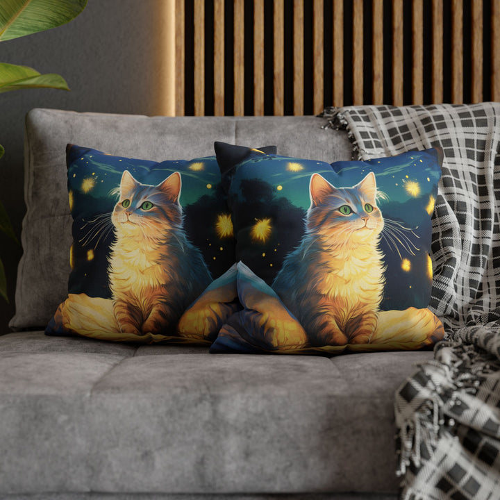 Enchanted Firefly Night: Cozy Cat Pillowcase for a Magical Glow