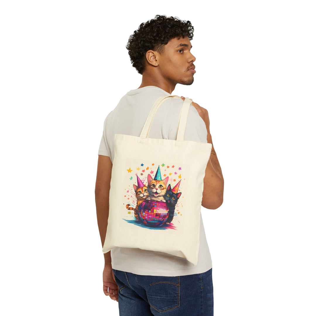 Disco Kittens Cotton Canvas Tote Bag – A Fun & Festive Essential