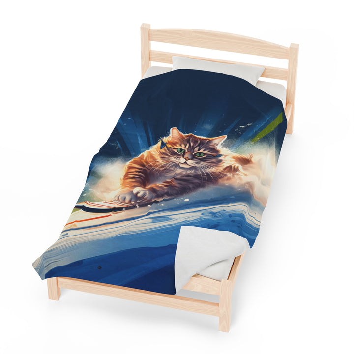 Extreme Skiing Cat Velveteen Plush Blanket – Cozy Fun for Every Adventure