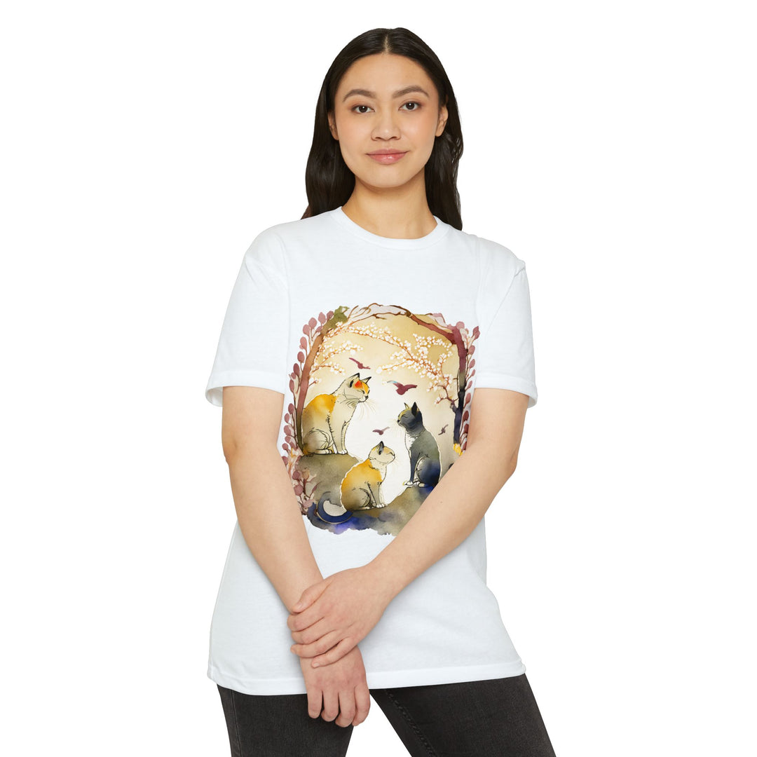 Whimsical Garden Cat Top - Unisex Watercolor Nature T-Shirt