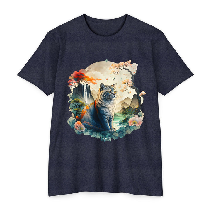 Oriental Garden Cat Top - Unisex Artistic Landscape T-Shirt