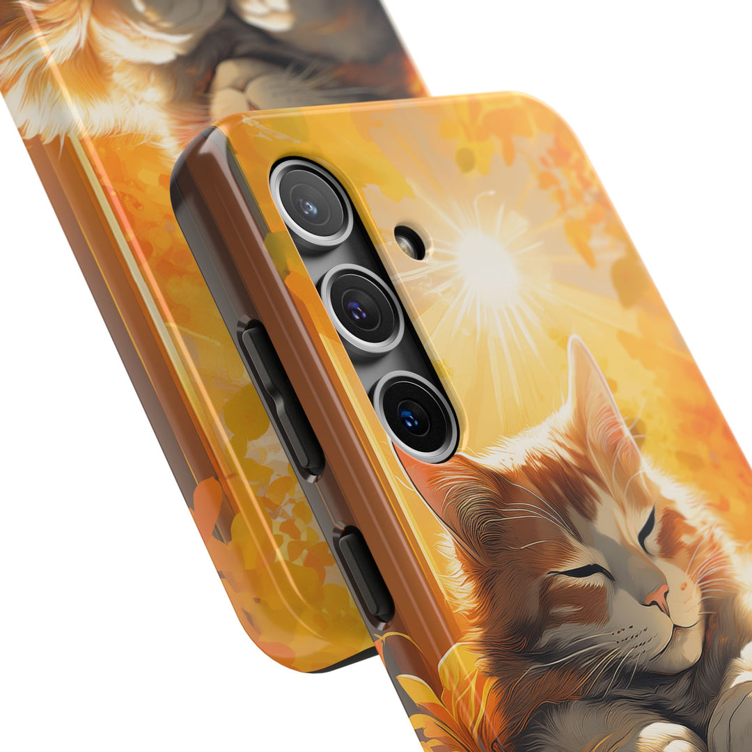 Sunlit Cat Tough Phone Case – Warmth and Protection in One