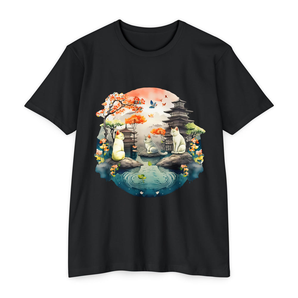 Peaceful Reflections Cat Top - Unisex Japanese Garden T-Shirt