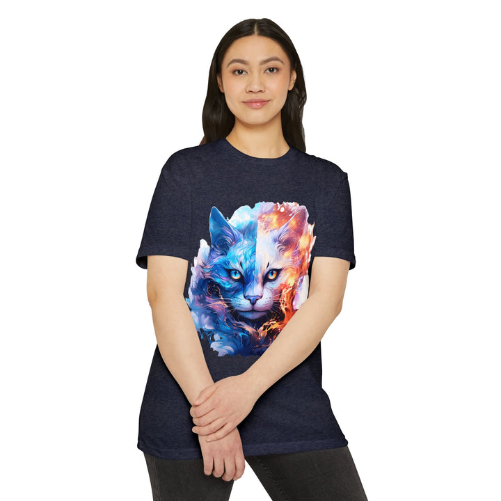 Yin-Yang Feline Fusion Art Top - Fire and Ice Cat Design